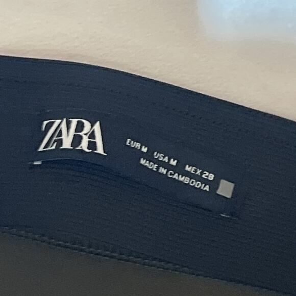 Zara Stretch Knit Skinny Pants Womens Medium Olive Green Gold Buttons Pull On - Picture 13 of 15